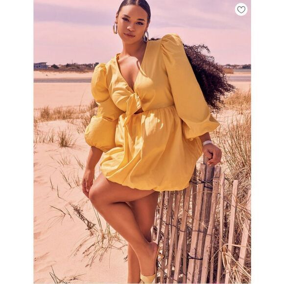 Eloquii Dresses & Skirts - Eloquii yellow 100% cotton Bubble‎ Hem Puff Sleeve Dress,18